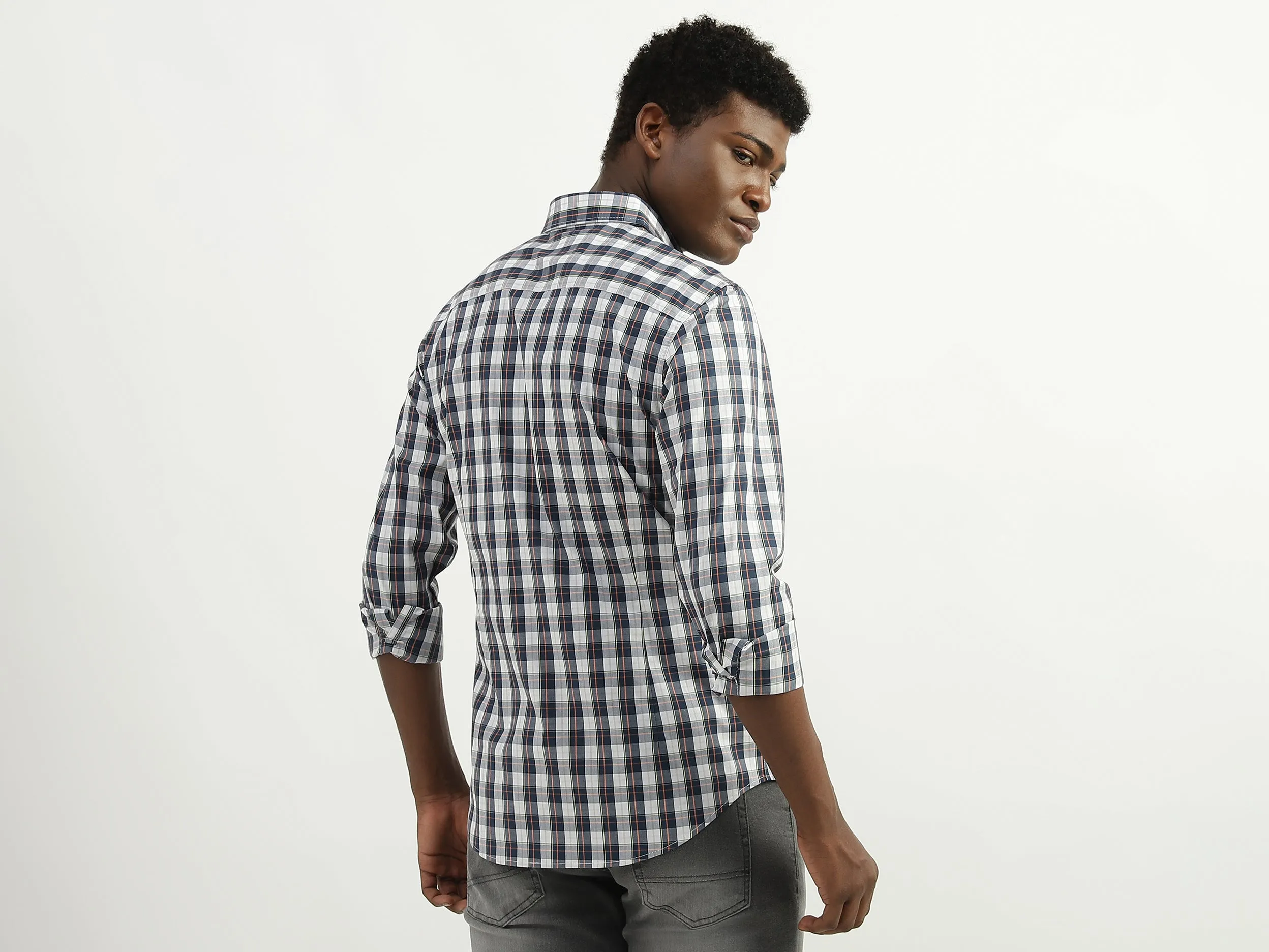 Cotton Checked Cutaway Collar Mens Shirts