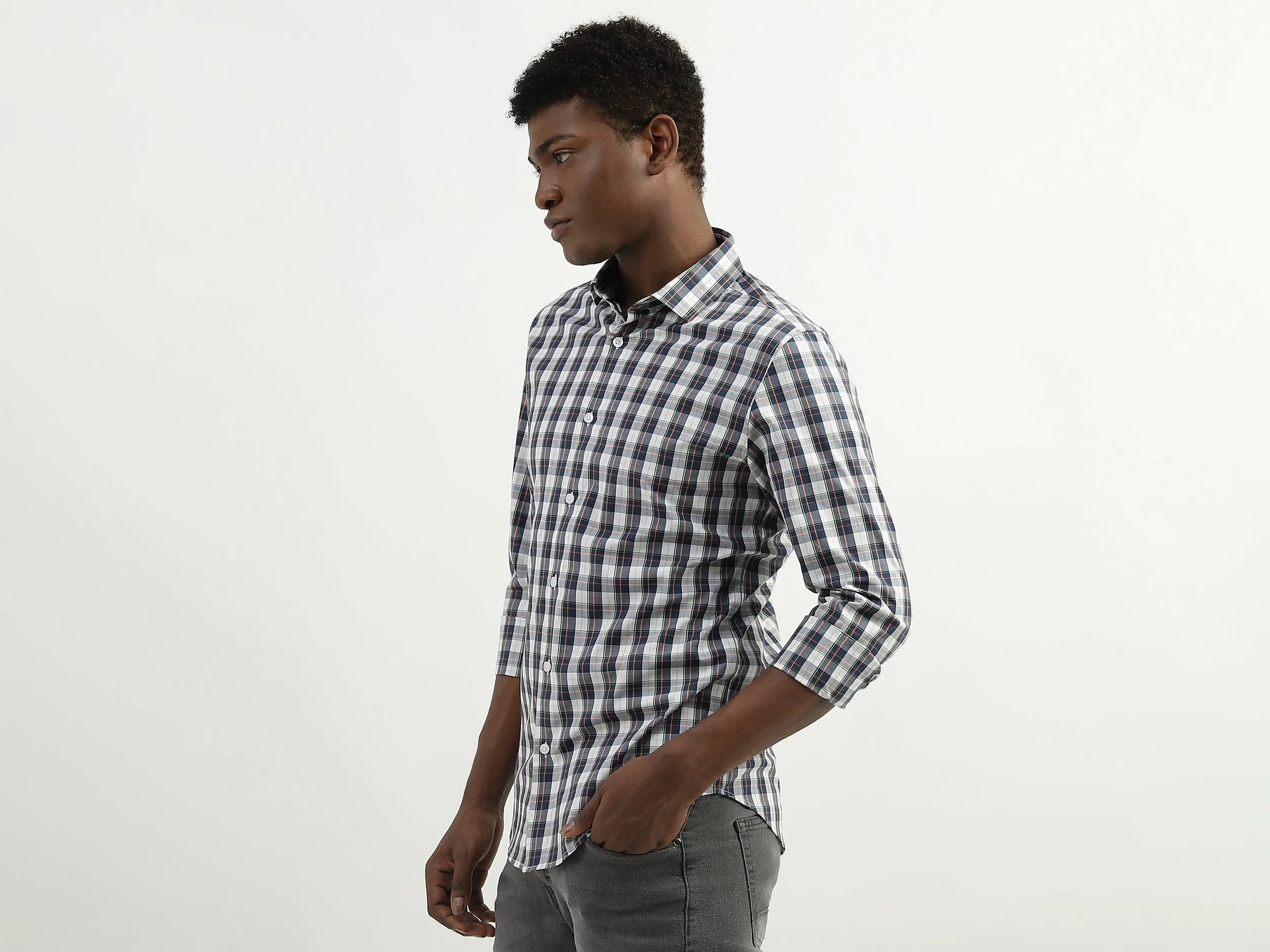 Cotton Checked Cutaway Collar Mens Shirts