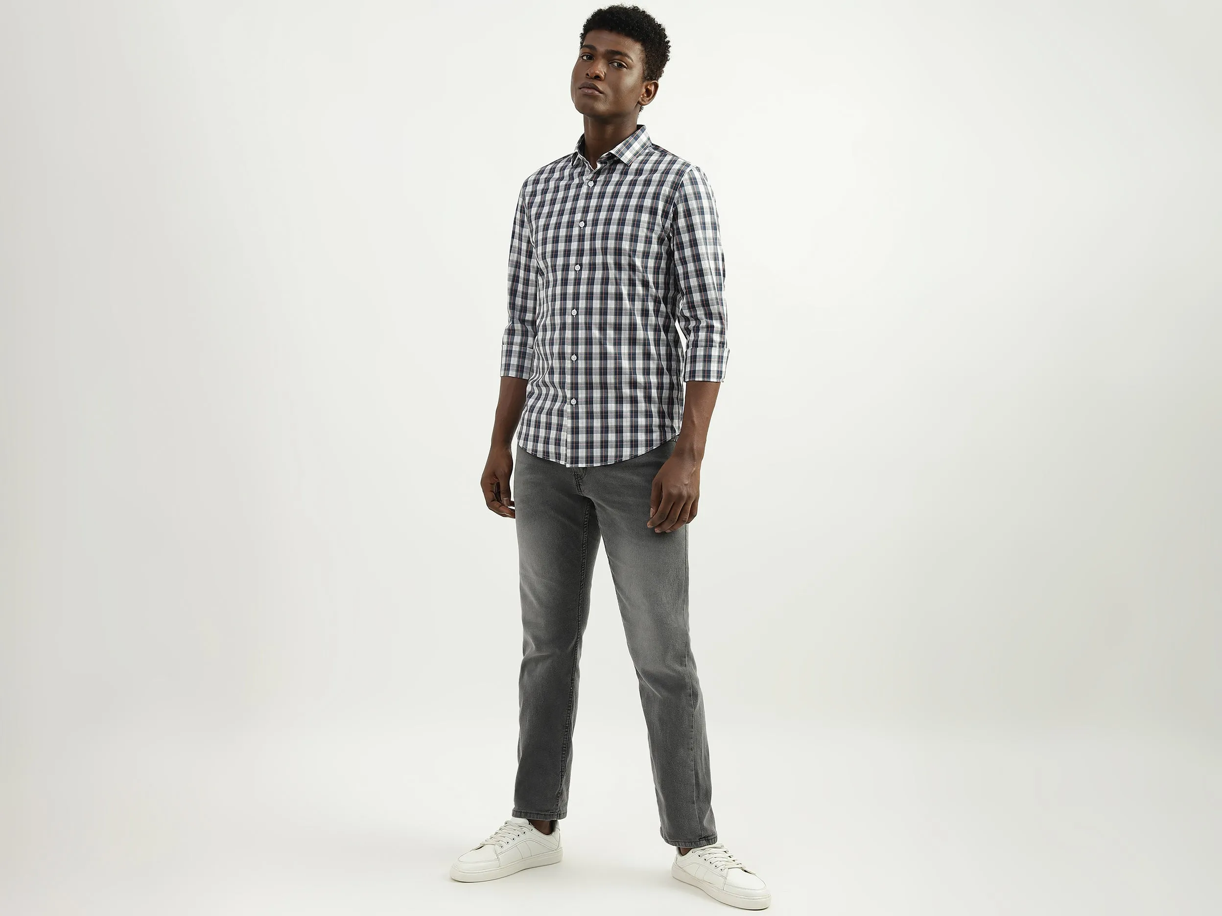 Cotton Checked Cutaway Collar Mens Shirts