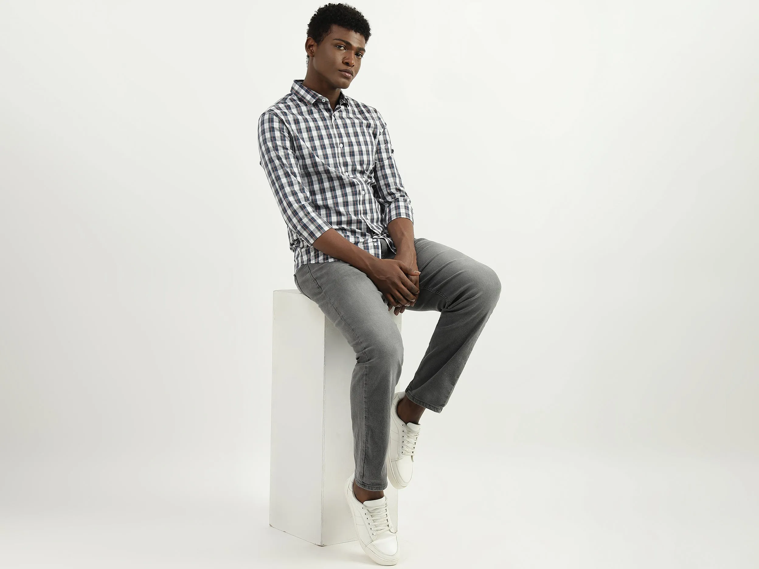 Cotton Checked Cutaway Collar Mens Shirts