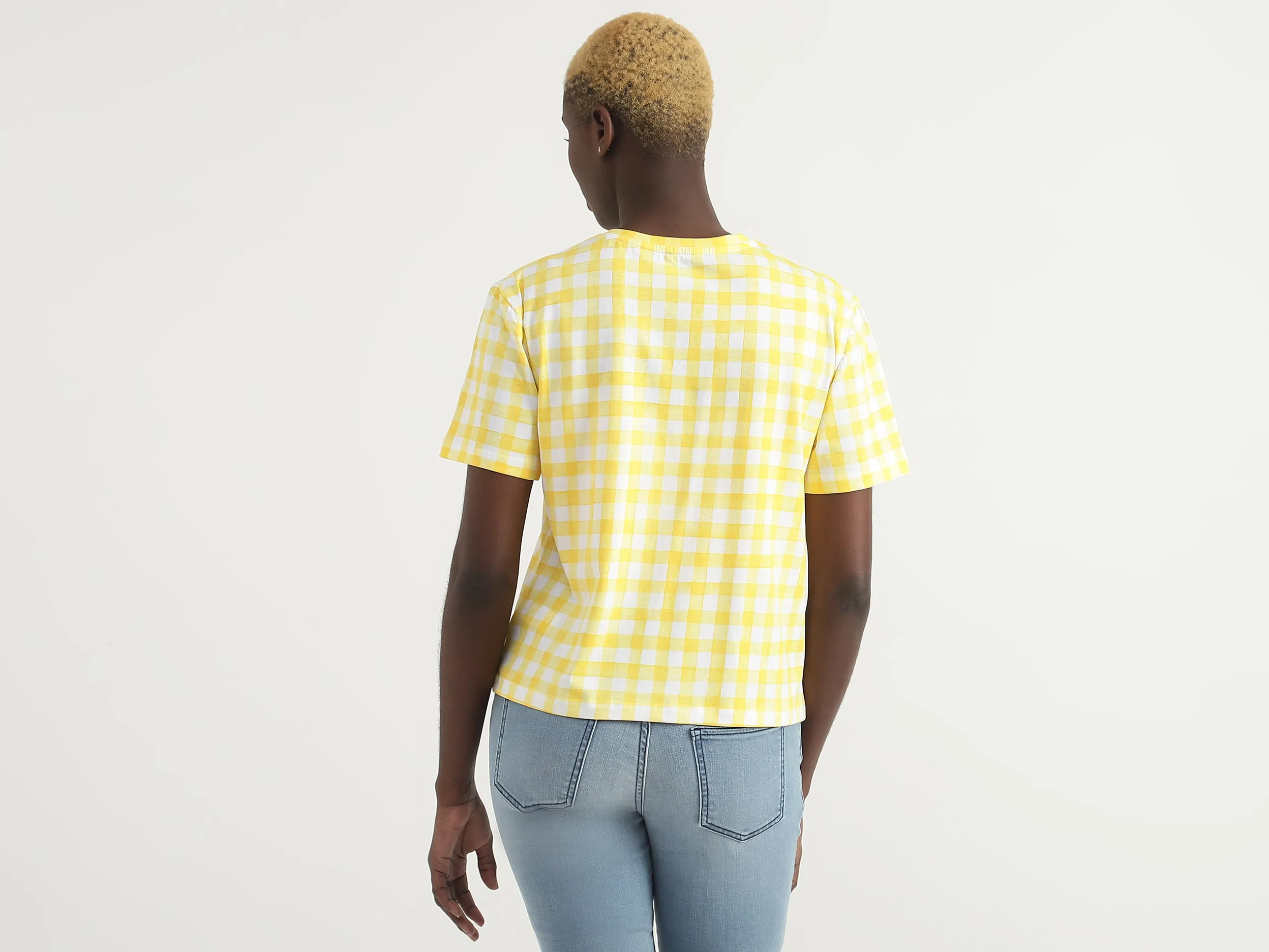 Cotton Checked Round Neck Women T-shirts