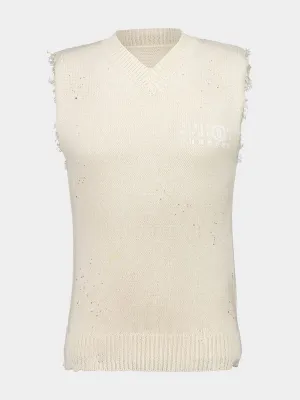 Cream Numbers-Print Vest