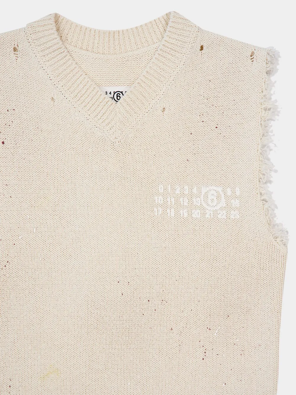 Cream Numbers-Print Vest