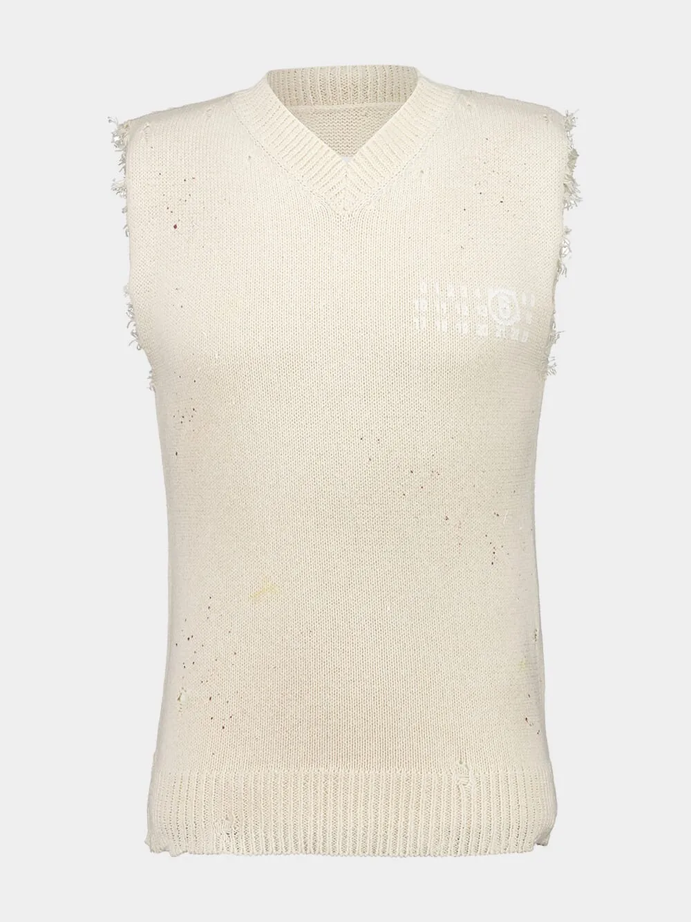 Cream Numbers-Print Vest