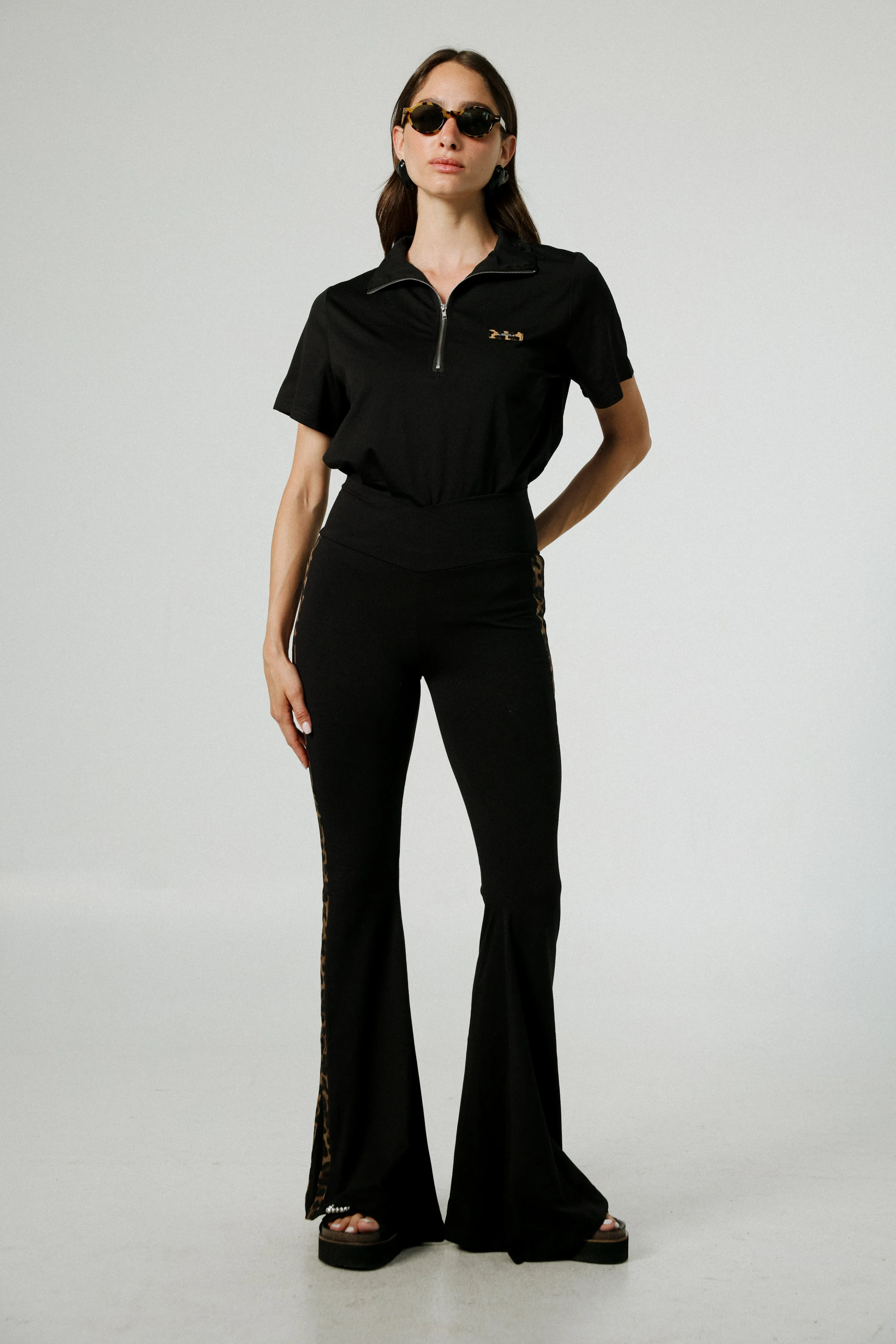 Dandoosh Black Mesh Flared Leggings