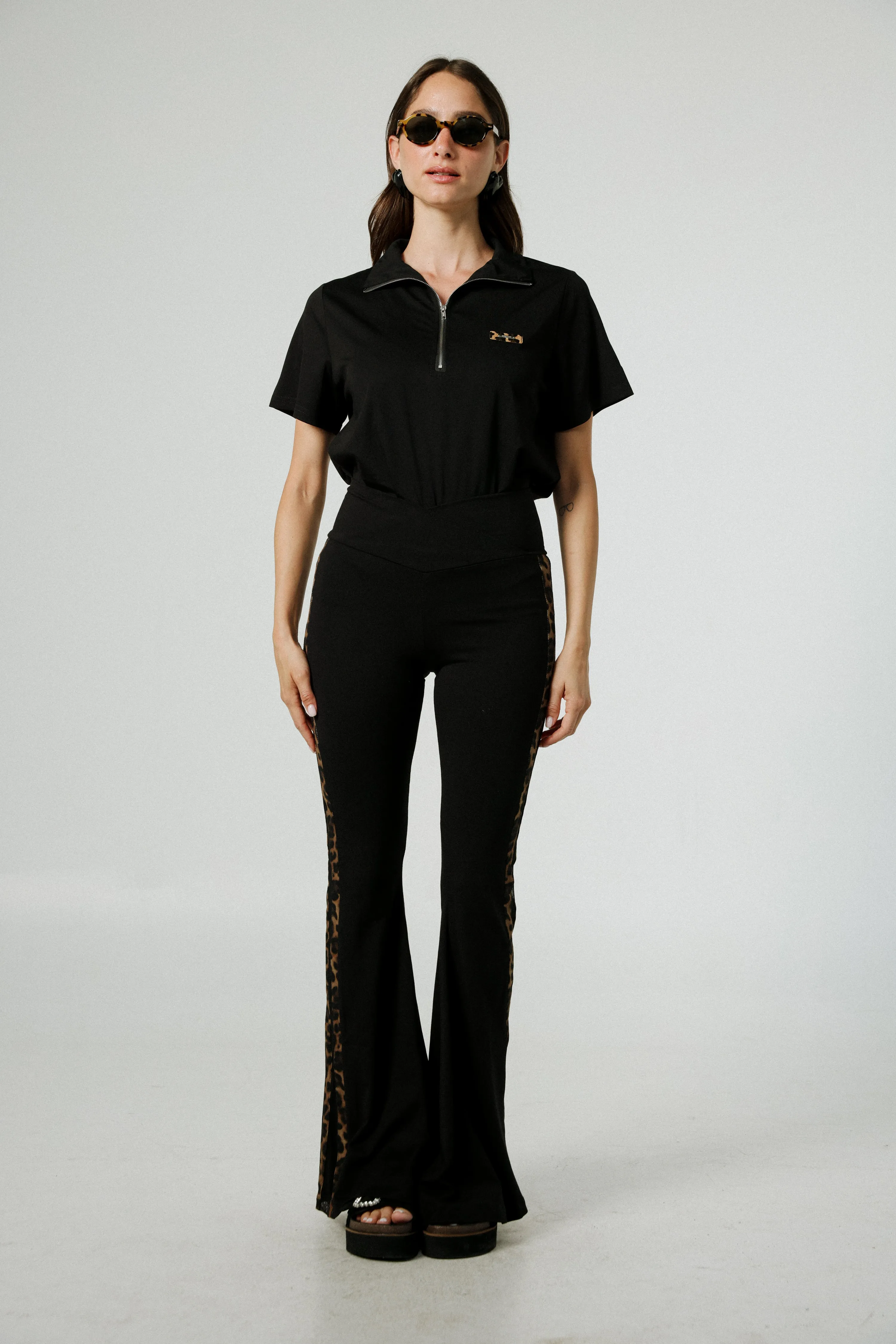Dandoosh Black Mesh Flared Leggings