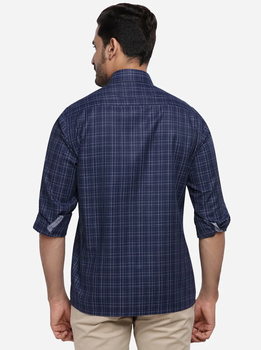 Dark Blue Checked Regular Fit Formal Shirt | Greenfibre