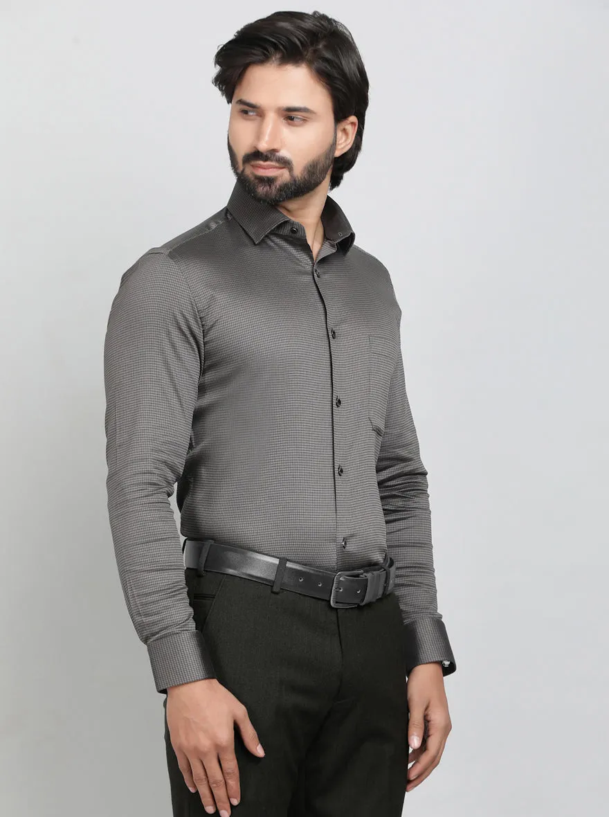 Dark Grey Checked Slim Fit Party Wear Shirt | Greenfibre