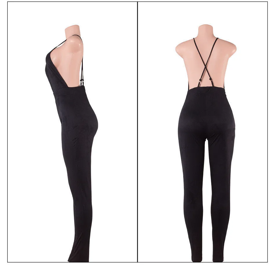 Deep V sexy backless pencil pants / feet pants nightclub Cashmere Suede Leather One Pieces Jumpsuit Women Rompers