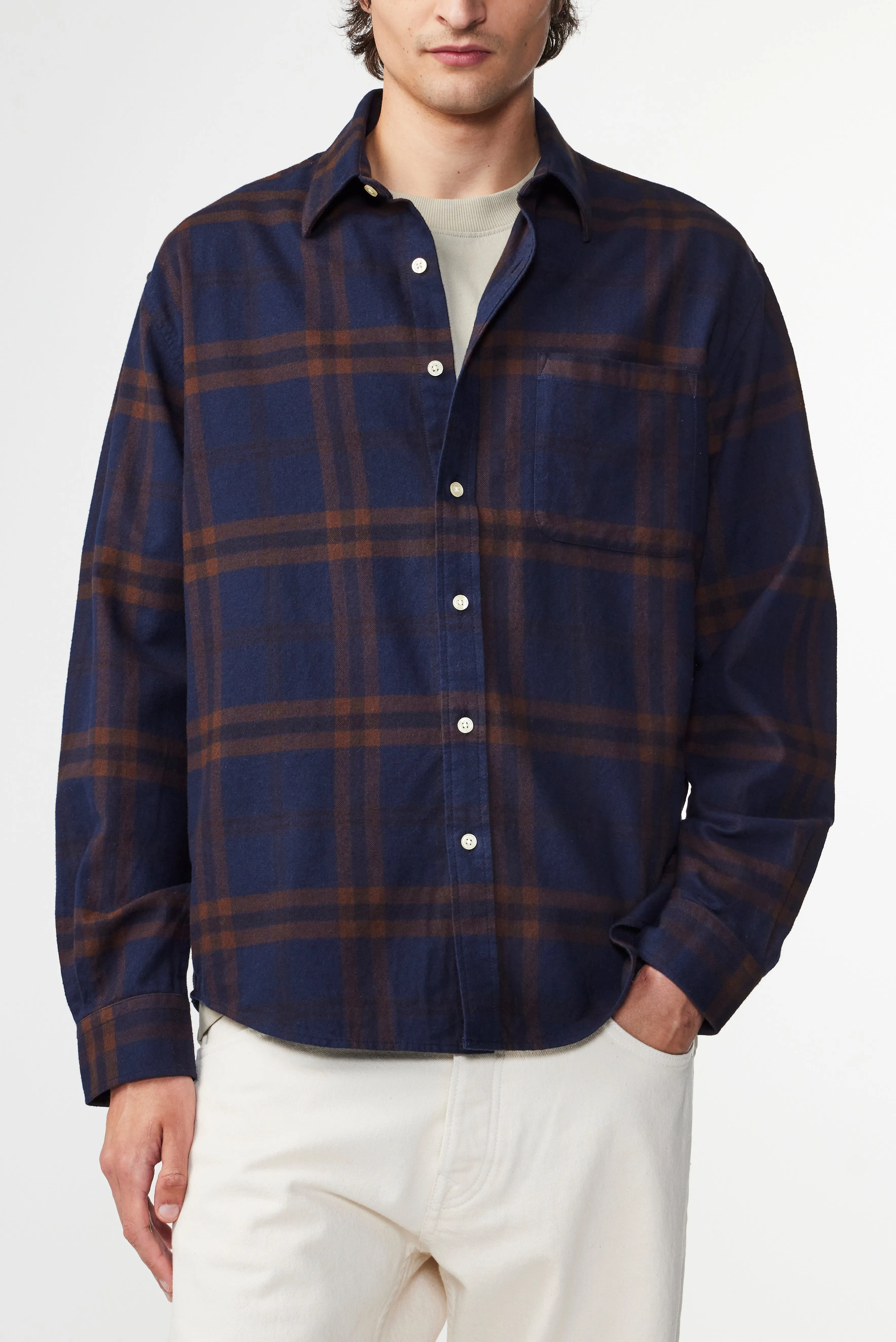 Deon 5465 Navy / Brown Check Shirt