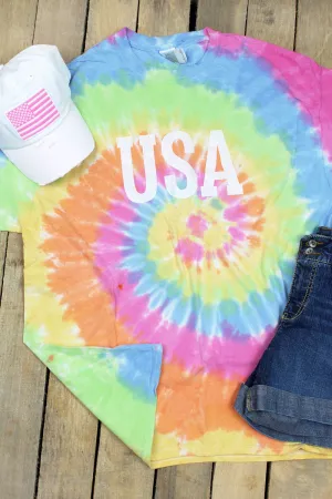 Distressed USA Multi Tie Dye Tee