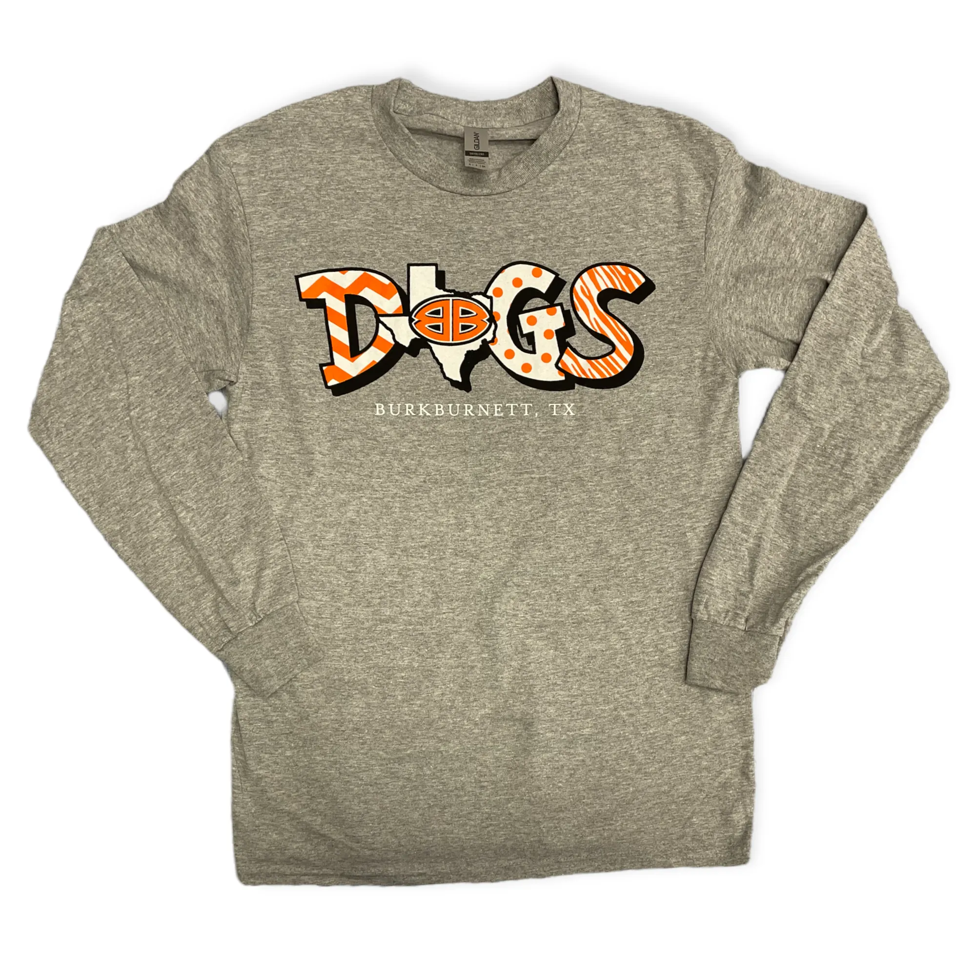 DOGS Burkburnett Texas | Long Sleeve Sports Grey Graphic Tee YXS-5X