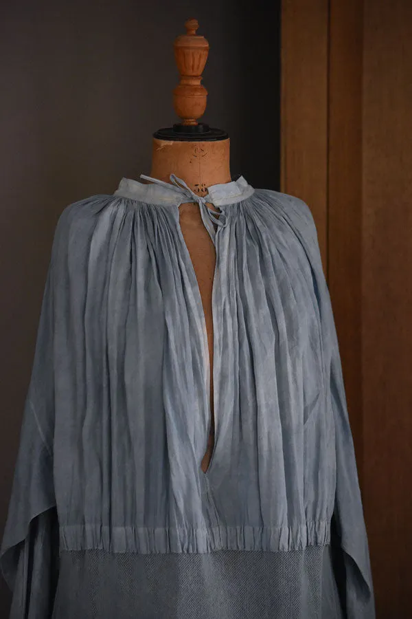 Early 20th Century Aube Cotton & Lace Dress in Indigo
