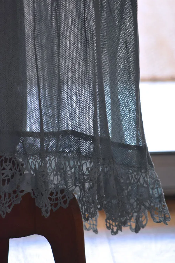 Early 20th Century Aube Cotton & Lace Dress in Indigo