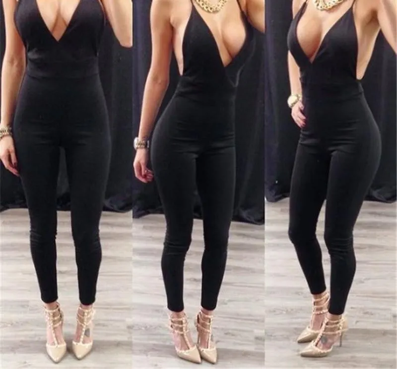 Elegant evening party suede women jumpsuit deep v neck backless jumpsuit Girls long pants red bodycon playsuits
