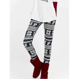 Elk Snowflake Print High Waist Leggings - Purplish Blue S