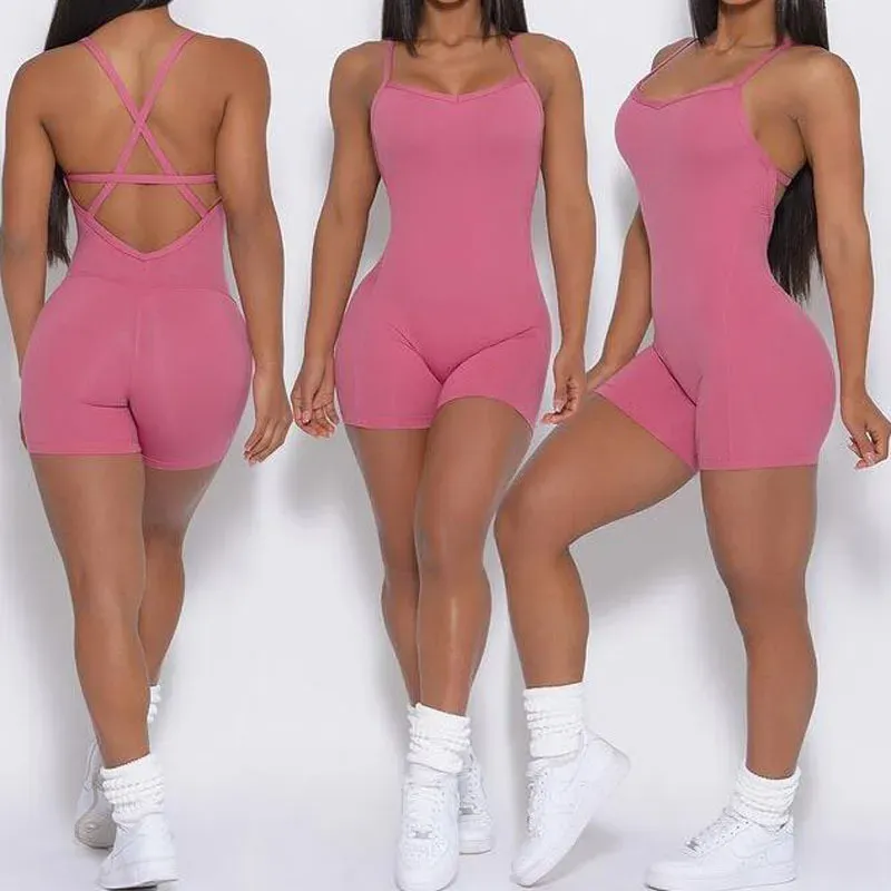 Energetic Vibe Sleeveless Open-Back Active Romper