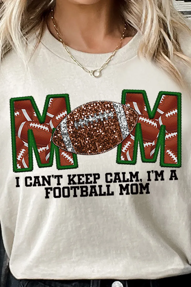 Faux Embroidery Football Mom Transfer Short Sleeve Relaxed Fit T-Shirt