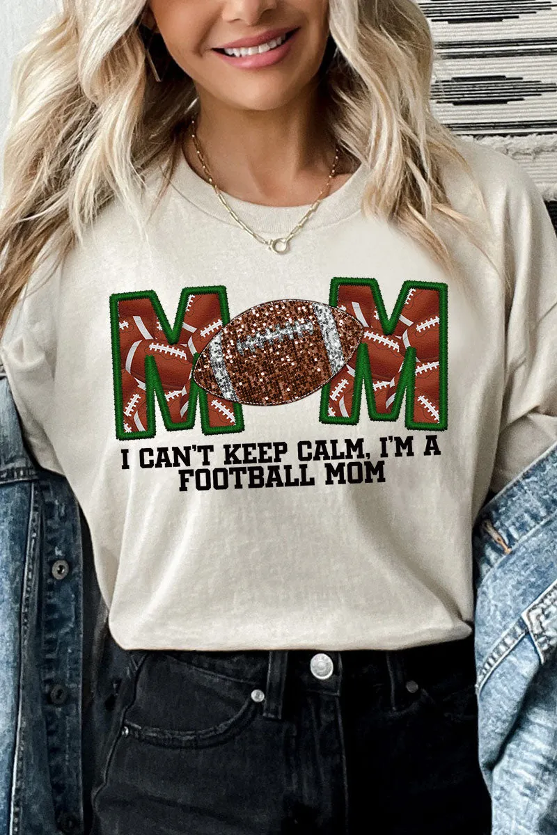 Faux Embroidery Football Mom Transfer Short Sleeve Relaxed Fit T-Shirt