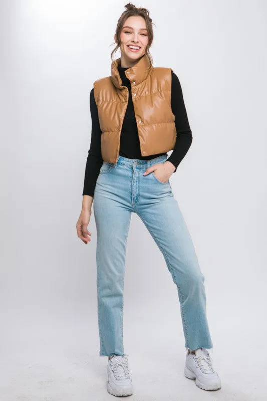FAUX LEATHER PUFFER