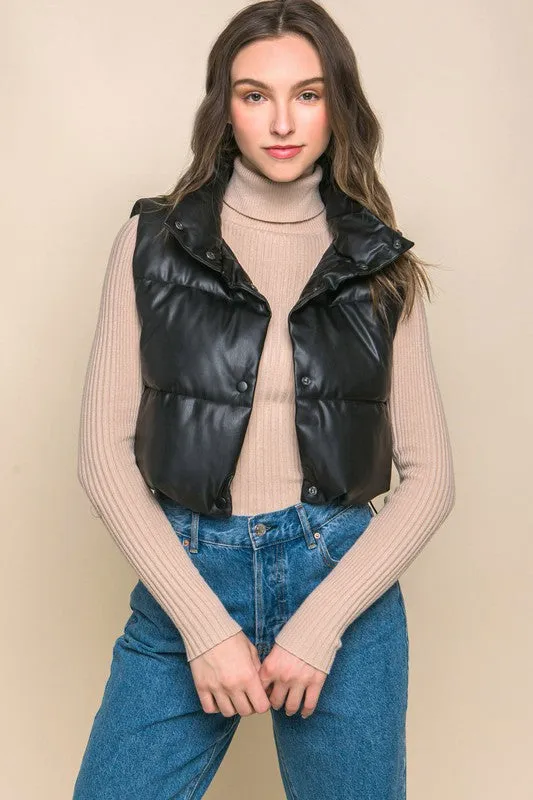FAUX LEATHER PUFFER