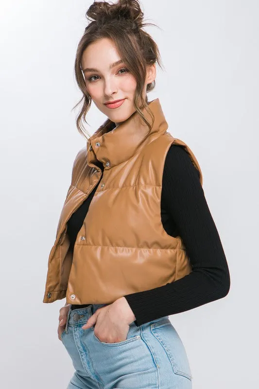 FAUX LEATHER PUFFER