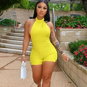 Femme Fling Halter Backless Romper