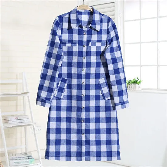 Flannel Women Long Shirts Red Plaid Blouses Long Shirt Dress Longue Casual Shirts Dress Women Clothing