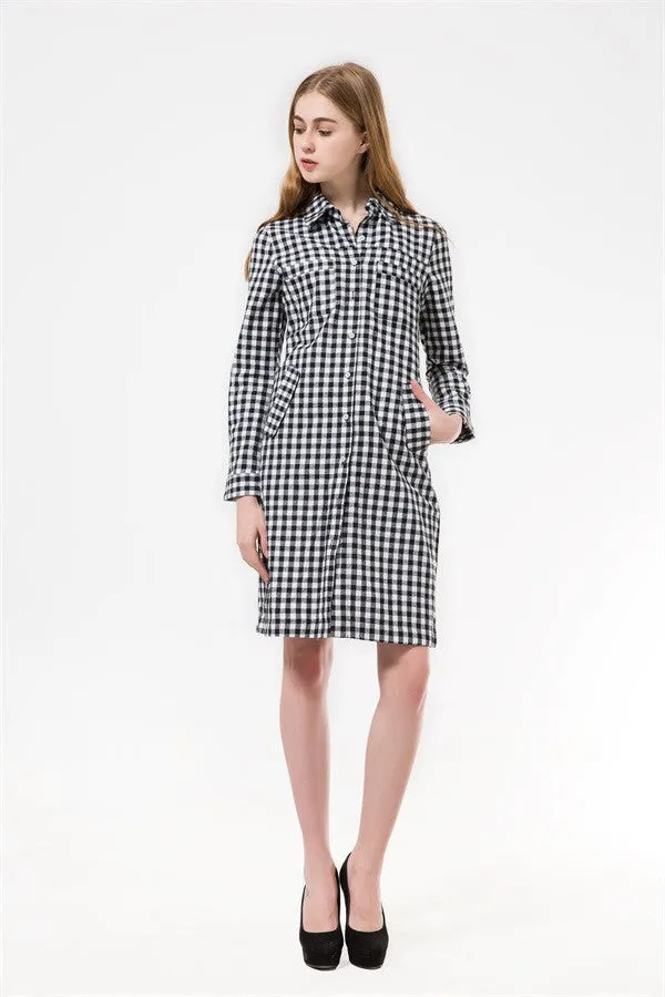 Flannel Women Long Shirts Red Plaid Blouses Long Shirt Dress Longue Casual Shirts Dress Women Clothing