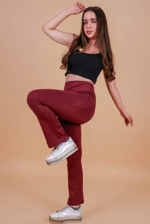 Flared Full Length Leggings for Gym | Yoga | Stepping out Wine