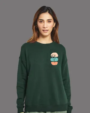 FLEECE LONG SLEEVE SWEATSHIRT-GREEN - Bloom flower print