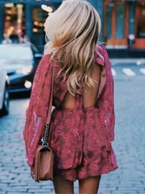 Floral Print Backless Bohemian Jumpsuit