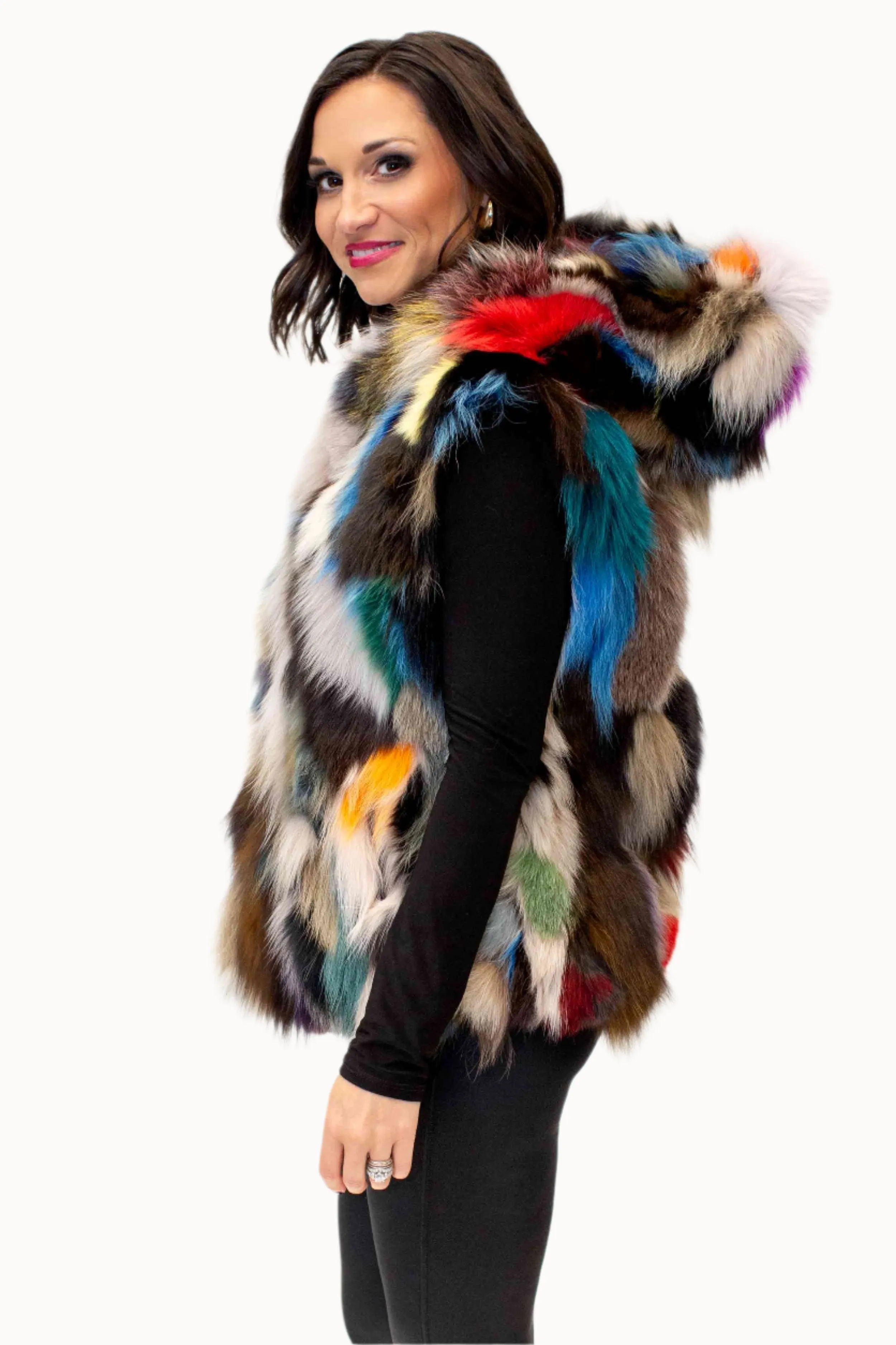 Fox Fur Vest with Hood