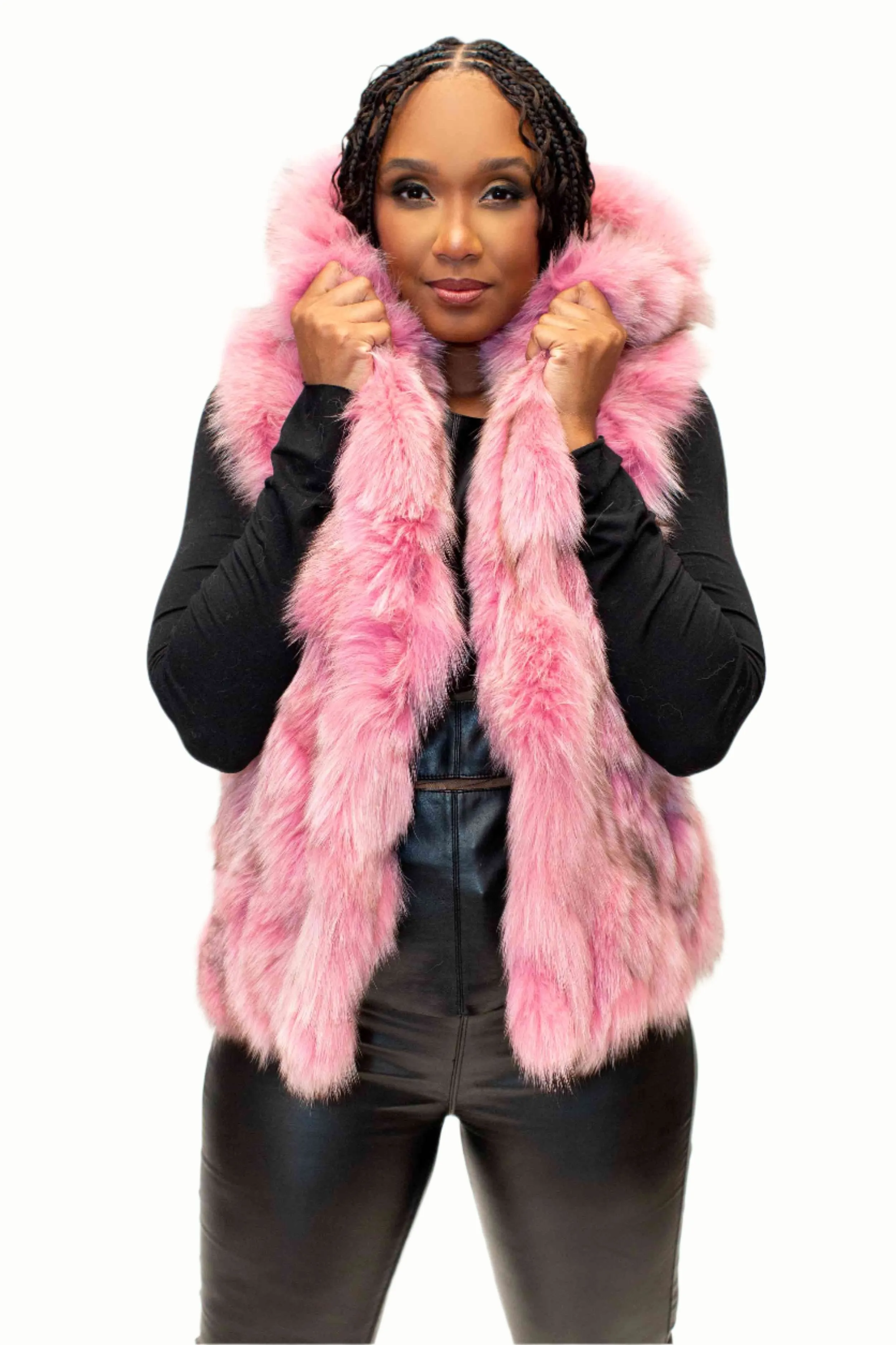 Fox Fur Vest with Hood