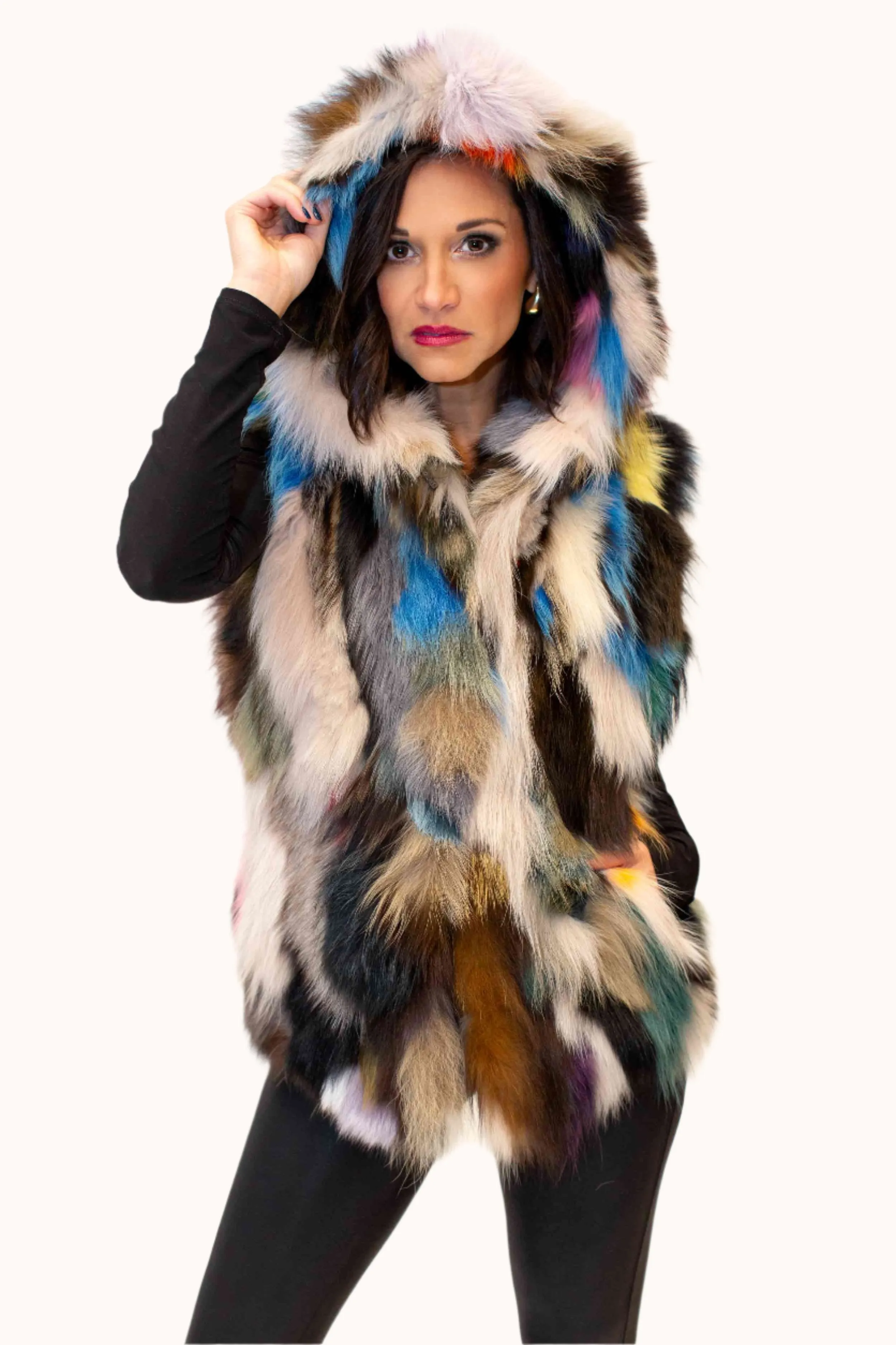 Fox Fur Vest with Hood