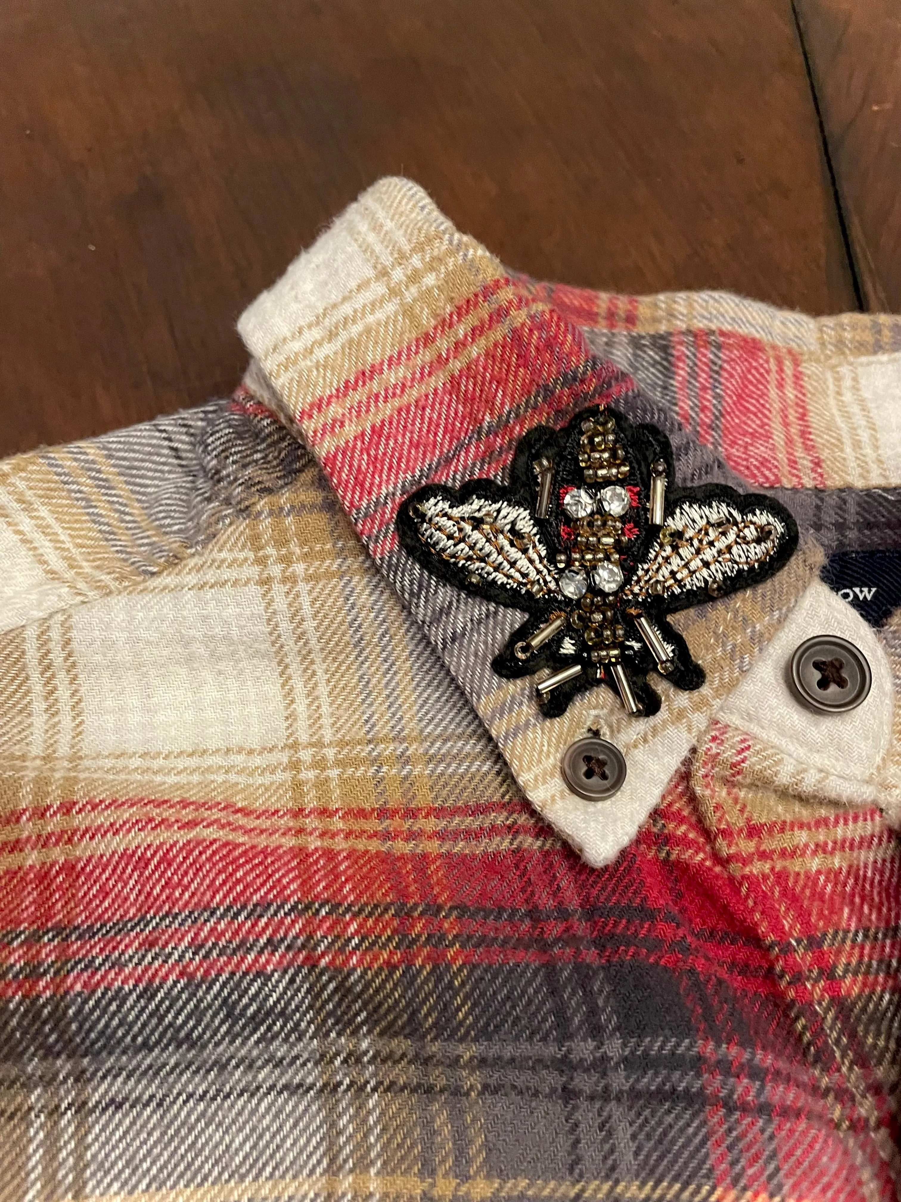 Frost & Barrow Red Plaid Flannel Shirt with Bee Patches