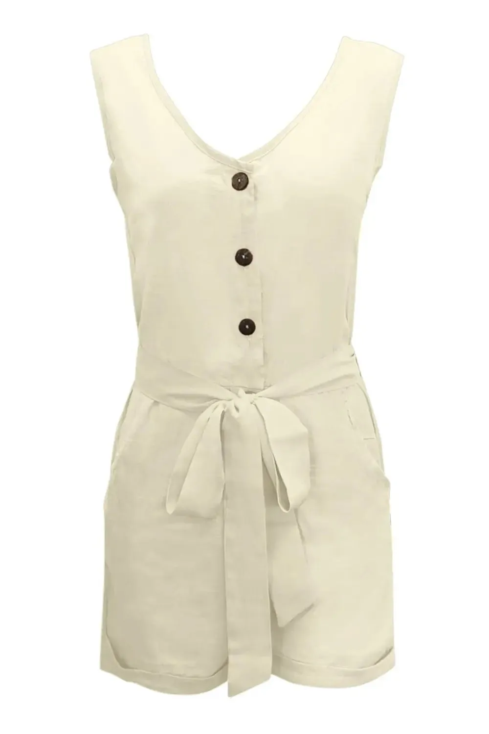 Full Size Tied V-Neck Sleeveless Romper with Pockets