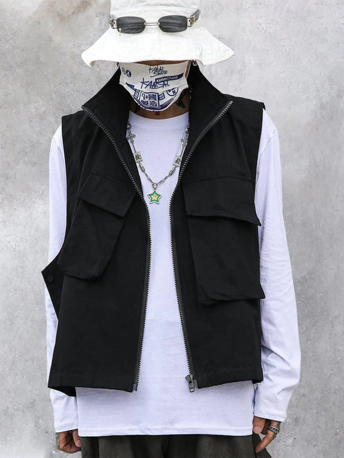 Function Pockets Cardigan Vest