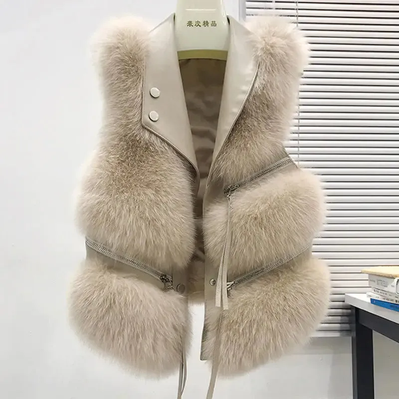 Fur Coat Women's Vest Short Clothing Autumn Winter Patchwork Slim