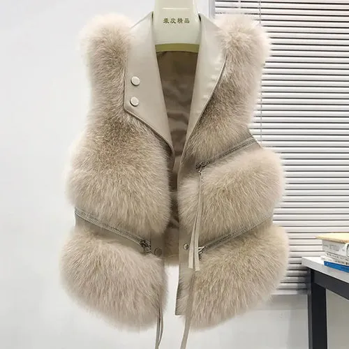 Fur Coat Women's Vest Short Clothing Autumn Winter Patchwork Slim