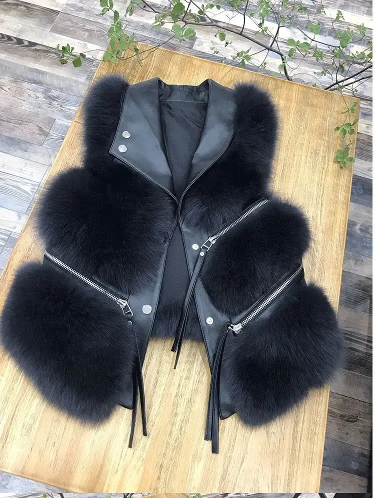 Fur Coat Women's Vest Short Clothing Autumn Winter Patchwork Slim