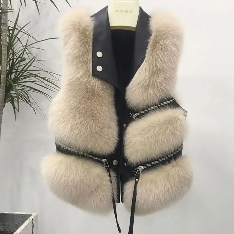 Fur Coat Women's Vest Short Clothing Autumn Winter Patchwork Slim