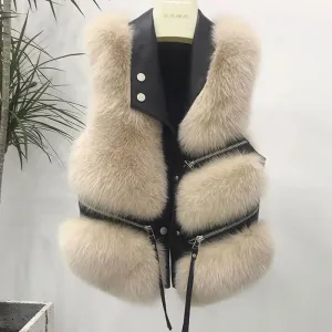 Fur Coat Women's Vest Short Clothing Autumn Winter Patchwork Slim