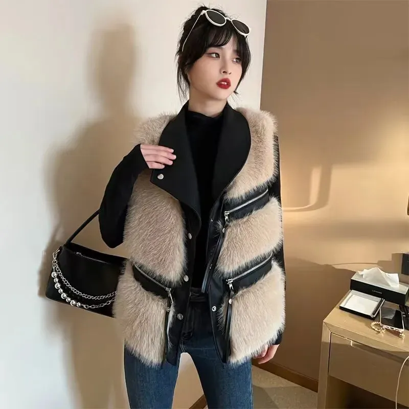 Fur Coat Women's Vest Short Clothing Autumn Winter Patchwork Slim