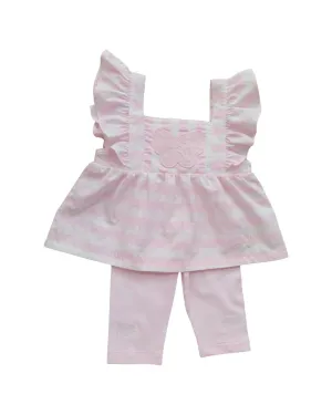 Girls Pink & White Cotton Legging Set