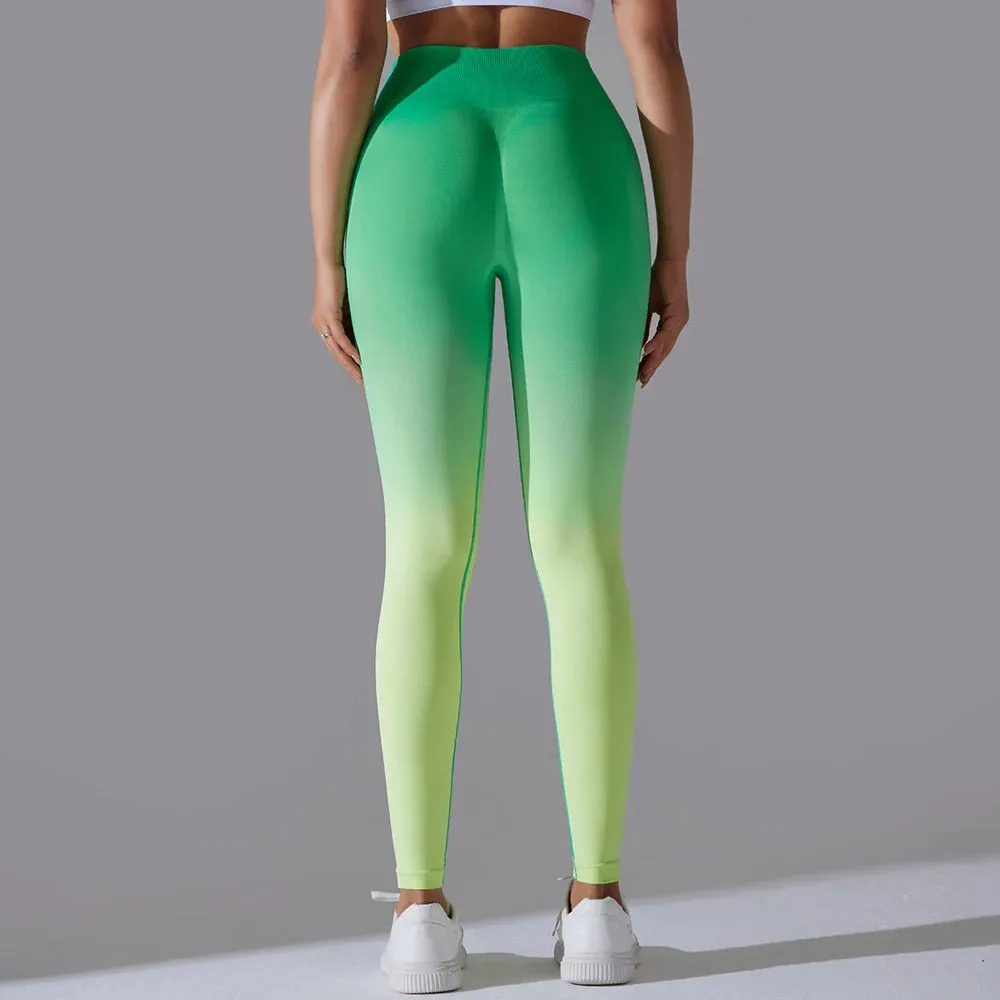 Gradient Seamless High Waist Gym Leggings - Butt Scrunch Yoga Pants