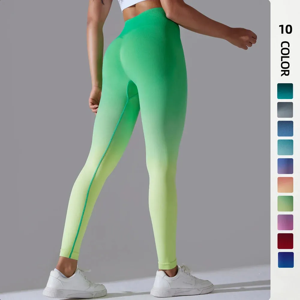 Gradient Seamless High Waist Gym Leggings - Butt Scrunch Yoga Pants