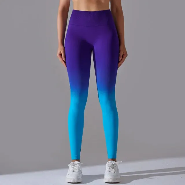 Gradient Seamless High Waist Gym Leggings - Butt Scrunch Yoga Pants