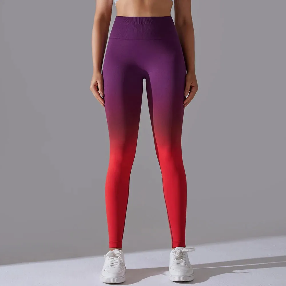 Gradient Seamless High Waist Gym Leggings - Butt Scrunch Yoga Pants