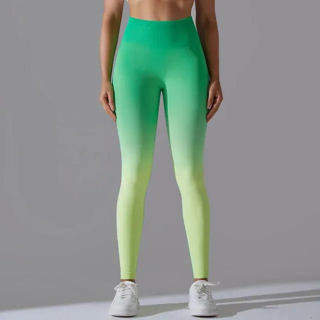 Gradient Seamless High Waist Gym Leggings - Butt Scrunch Yoga Pants